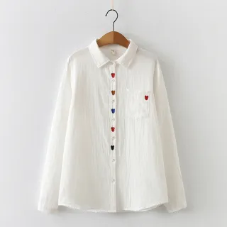 【設計所在】小清新甜美米奇刺繡雙層棉紗白襯衫 w523(M-L可選)