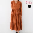 【PINK NEW GIRL】素色V領蛋糕裙長袖洋裝 J5101FD(2色)