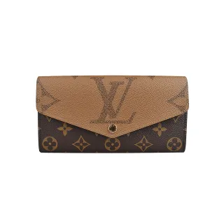 【Louis Vuitton 路易威登】經典MONOGRAM拼接Reverse Giant花紋扣式長夾(褐x咖啡)