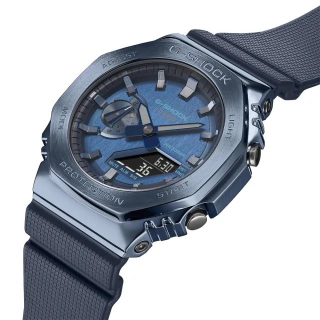 【CASIO 卡西歐】G-SHOCK 八角 金屬錶殼 雙顯手錶-深海藍 送禮 禮物 推薦(GM-2100N-2A)