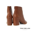 【TINO BELLINI 貝里尼】巴西進口牛皮尖頭側拉鍊粗跟靴FWOV018(棕)
