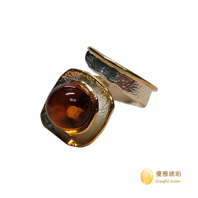 【優雅琥珀】來自波羅地海 干邑色琥珀 設計款戒指(925純銀 精工細緻設計 具證書)