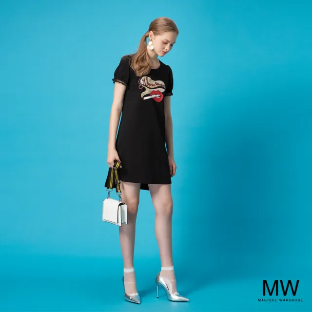 【MAGIQUE WARDROBE】前短後長嘴唇印花休閒洋裝(2色)