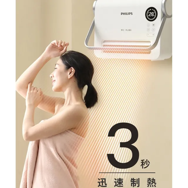 【Philips 飛利浦】多功能無線搖控PTC陶磁電暖器/壁掛暖風機(壁掛兩用 IPX2防水)