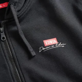 【EDWIN】男裝 網路獨家↘率性風格LOGO連帽拉T外套(黑色)
