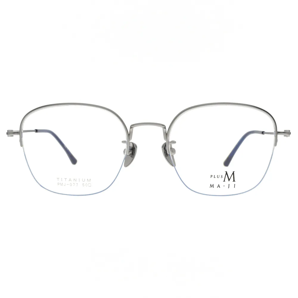 【MA-JI MASATOMO】文青質感半框橢圓框 日本鈦 光學眼鏡 PLUS M系列(黑 深灰#PMJ077 C4)