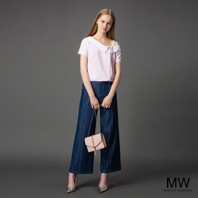 【MAGIQUE WARDROBE】斜肩吊帶條紋上衣(2色)