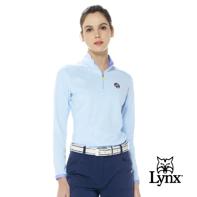 【Lynx Golf】女款合身版遠紅外線功能保暖內刷毛俏皮壓光印花長袖立領POLO衫/高爾夫球衫(二色)