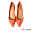 【TINO BELLINI 貝里尼】巴西進口牛皮素面尖頭中低跟鞋FWCT032(橘紅)