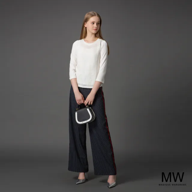【MAGIQUE WARDROBE】圓領拚接蕾絲七分袖上衣(2色)