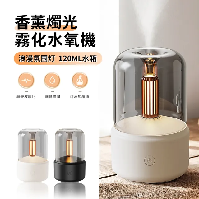 【ANTIAN】超音波霧化香薰水氧機 USB桌面空氣清淨機 加濕器 燭光小夜燈 可加精油 120ML