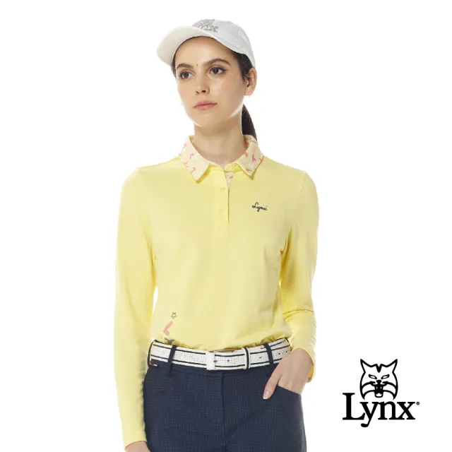 【Lynx Golf】女款內刷毛俏皮花色配布毛巾繡LOGO設計長袖POLO衫/高爾夫球衫(三色)