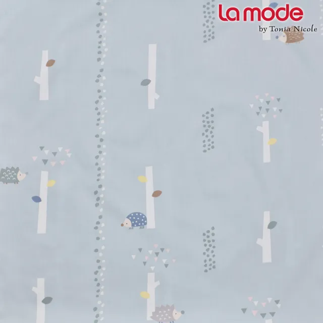 【La mode】環保印染100%精梳棉兩用被床包組-刺蝟遊森林+刺蝟遊森林兩用抱枕毯(雙人)