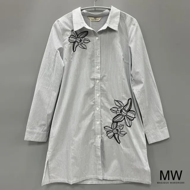 【MAGIQUE WARDROBE】長版條紋電繡襯衫(2色)