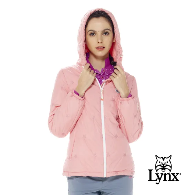 【Lynx Golf】女款保暖舒適布面星星繡花星球系列織標隱形拉鍊口袋長袖連帽外套(二色)