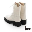 【bac】溝紋厚底異材質拼接彈力中筒靴(米白色)
