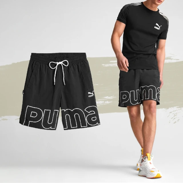 PUMA 短褲 TEAM Relaxed 男款 黑 白 E.SO 瘦子 主打款 寬鬆 抽繩 大LOGO(621334-01)