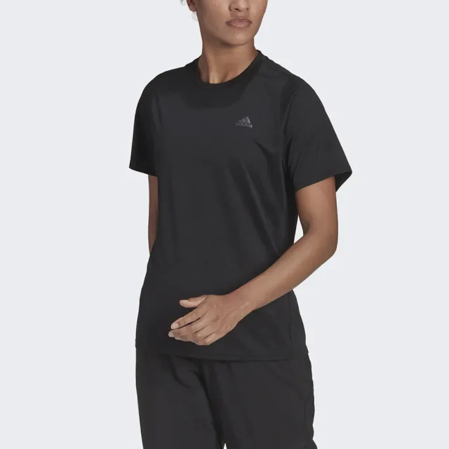 【adidas 愛迪達】RI 3B TEE 女 短袖上衣 T恤 亞洲版 運動 慢跑 反光 吸濕 排汗 柔軟 黑(H57742)