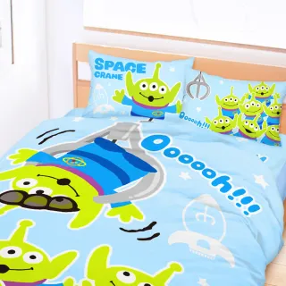【享夢城堡】雙人加大床包涼被四件組(迪士尼玩具總動員 三眼怪太空娃娃機-藍)