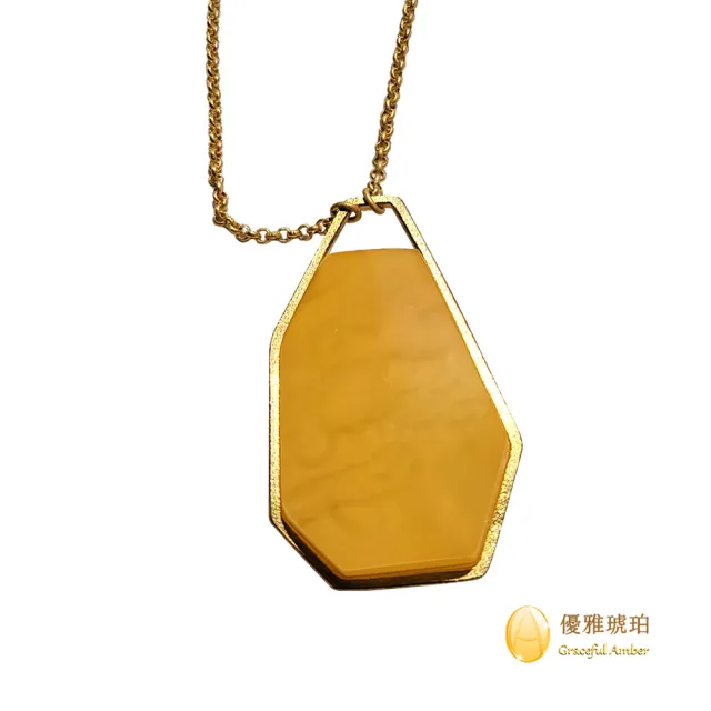【優雅琥珀】來自波羅地海 自然多邊型 蜜蠟項鍊(獨特的美感 現代化設計風格 925銀鍍金 磨砂邊框)