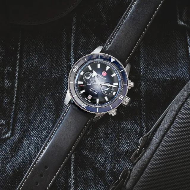 【Rado 雷達表】Captain Cook 庫克船長防水300米機械錶-藍43mm R05(R32145208 附藍織物錶帶和皮錶帶各一)