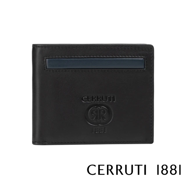 【Cerruti 1881】義大利頂級小牛皮4卡零錢袋短夾皮夾 5700M(黑色 贈原廠送禮提袋)