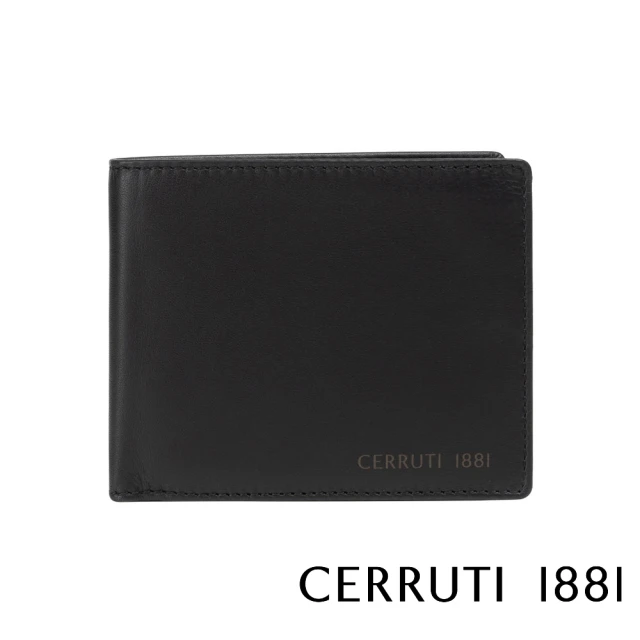 【Cerruti 1881】義大利頂級小牛皮8卡短夾皮夾 CEPU05709M(黑色 贈原廠送禮提袋)