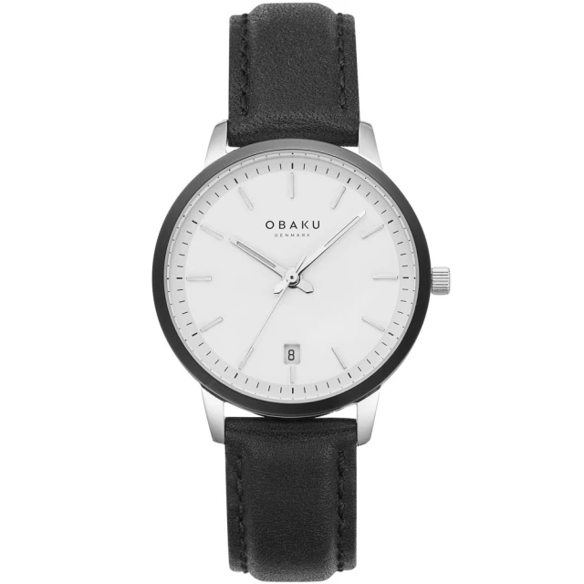 OBAKU 簡約美學淑女皮革時尚腕錶-黑X白(V270LDAWRB)