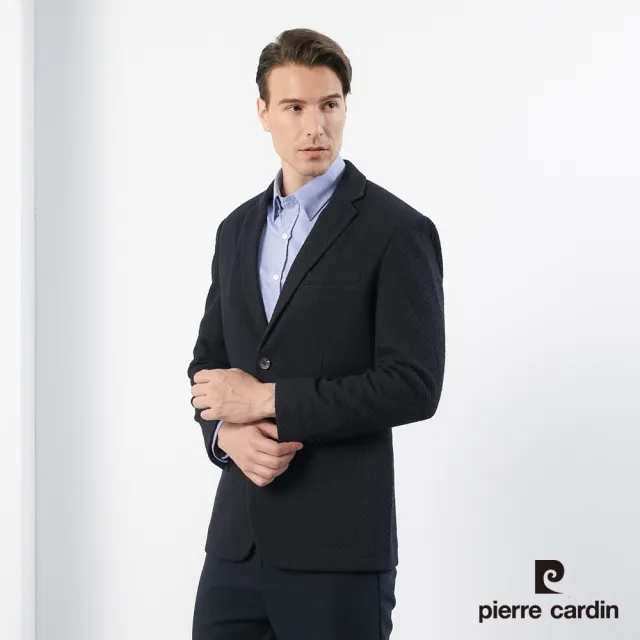 【pierre cardin 皮爾卡登】商務休閒 男款 進口素材羊毛混紡針織休閒西裝外套-深丈青(5195502-39)