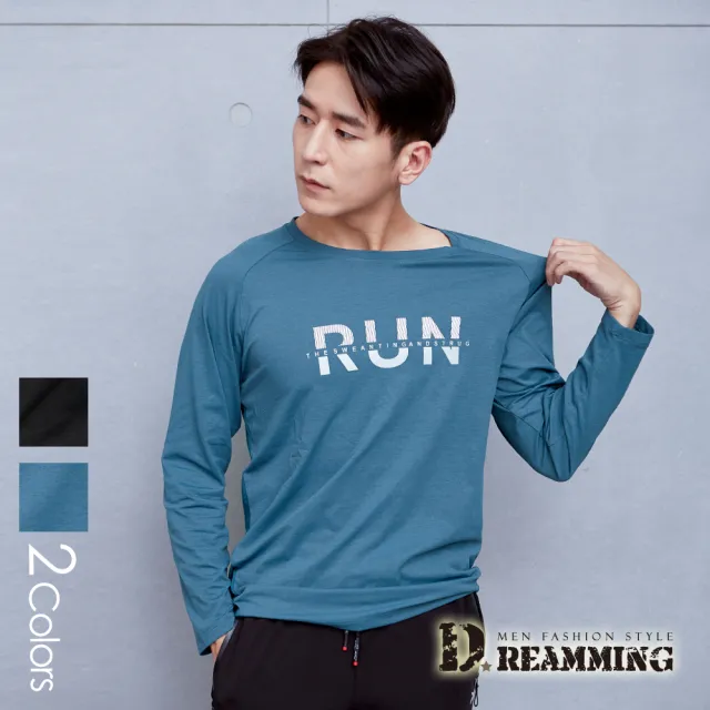 【Dreamming】RUN拼接彈力圓領運動長T 親膚 涼感 透氣(共二色)