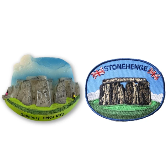 【A-ONE 匯旺】英國巨石陣特色地標磁鐵+英國 巨石陣刺繡布標2件組紀念磁鐵療癒小物(C121+166)