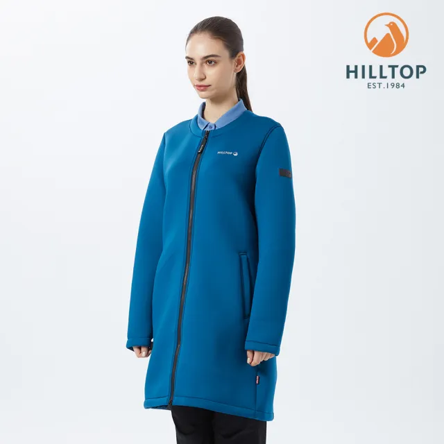【Hilltop 山頂鳥】Breeze Pro Fleece 女款圓領長版保暖刷毛外套 PH21XF20 藍綠