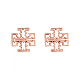 【TORY BURCH】TORY BURCH BRITTEN經典復古簍空雙T穿式耳環(玫瑰金)