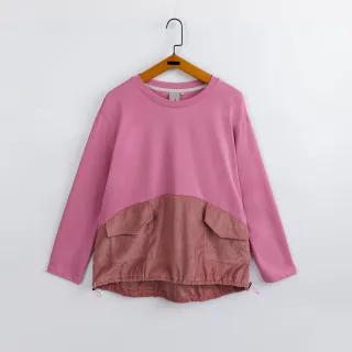 【gozo】造型口袋純棉拼接直條絨長袖上衣(粉色)