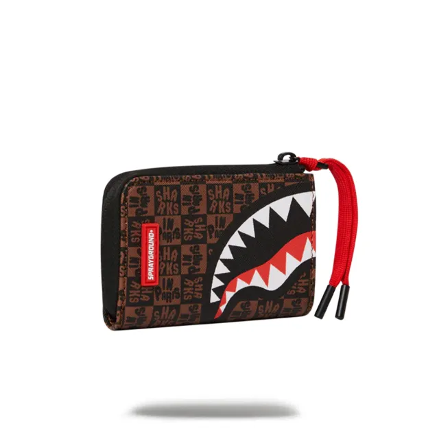 【SPRAYGROUND】FRENZY SHARKS 復古方格鯊魚短夾/零錢包(棕色)