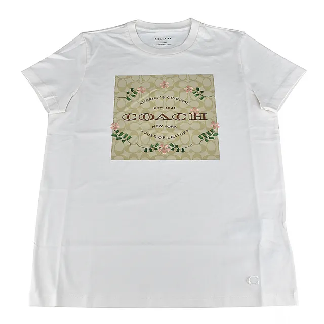 【COACH】FLORAL KNOT花卉點綴經典標誌女款短T(白)