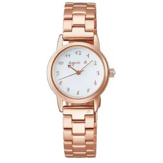 【agnes b.】玫瑰金色優雅女生太陽能鋼帶錶24mm(BU9048X1/V117-KRR0K)