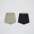 【CUMAR】雙腰帶裝飾設計鬆緊腰-女短褲 鬆緊 黑 綠(二色/版型合身)