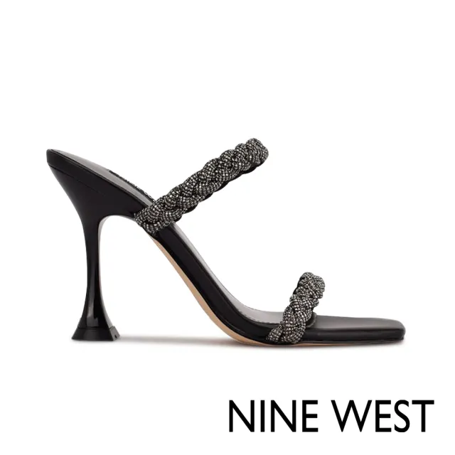 【NINE WEST】ZIPPY5水鑽方頭高跟涼鞋-黑色