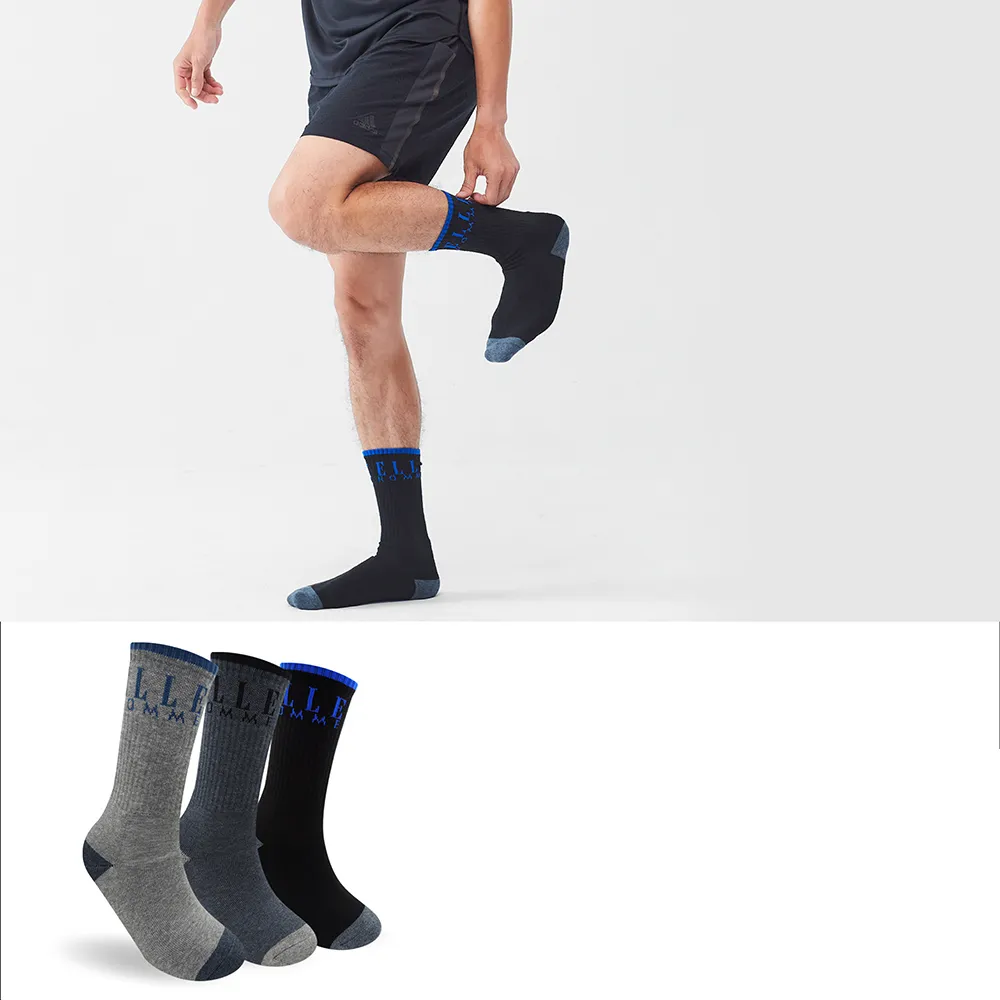 【ELLE HOMME】6雙組簡約條紋全方位機能運動襪(男襪/禦寒/運動襪/長襪/登山健行)