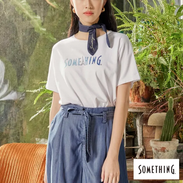 【SOMETHING】女裝 巴黎鐵塔LOGO短袖T恤(白色)