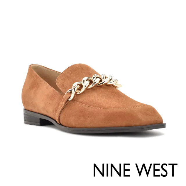【NINE WEST】ONXE 麂皮方頭樂福鞋-焦糖棕