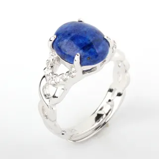 【寶石方塊】天然青金石戒指-925銀飾-青雲直上-活圍設計