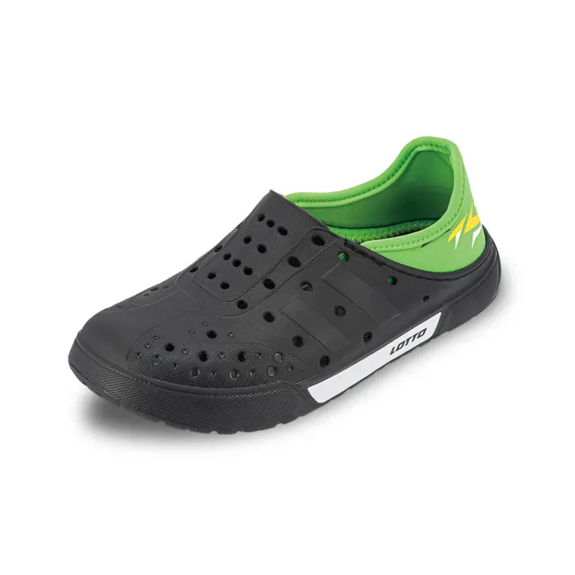 【LOTTO】童鞋 Salina輕量洞洞鞋(黑/綠-LT2AKS6890)