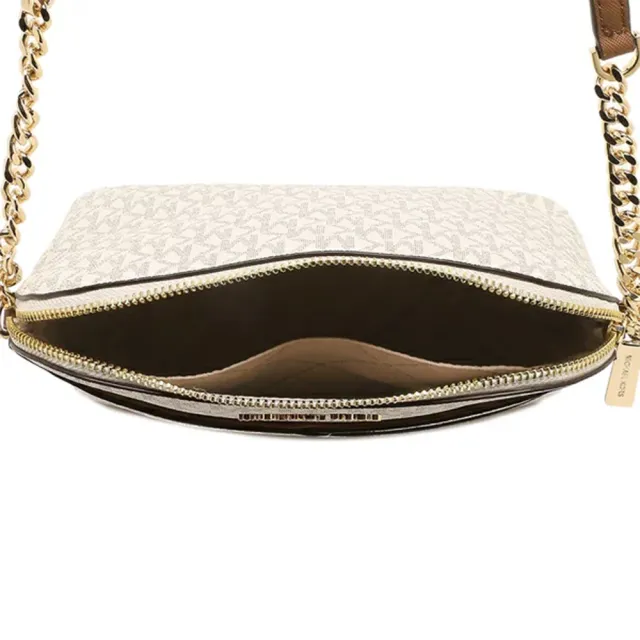 【Michael Kors】滿版logo拼接皮革斜背包-白(現貨)
