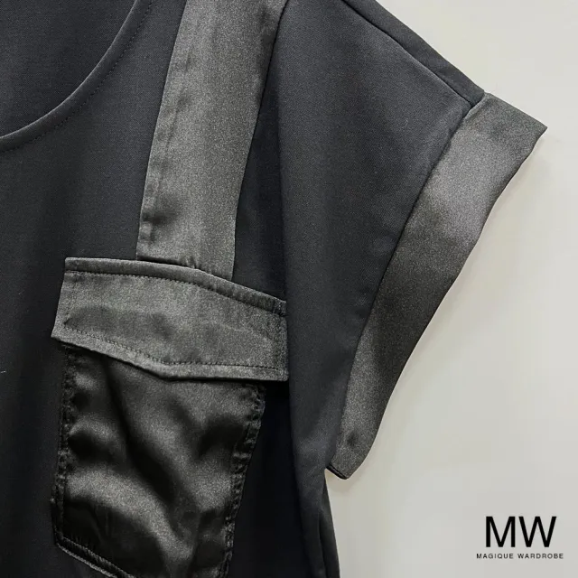【MAGIQUE WARDROBE】圓領異材拼接短袖上衣(2色)