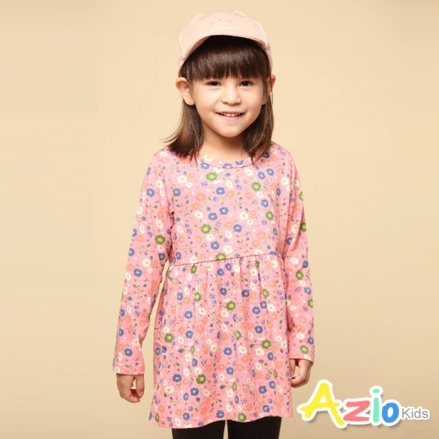 Azio Kids 美國派 女童 上衣 滿版彩色花草印花棉質長袖上衣(粉)