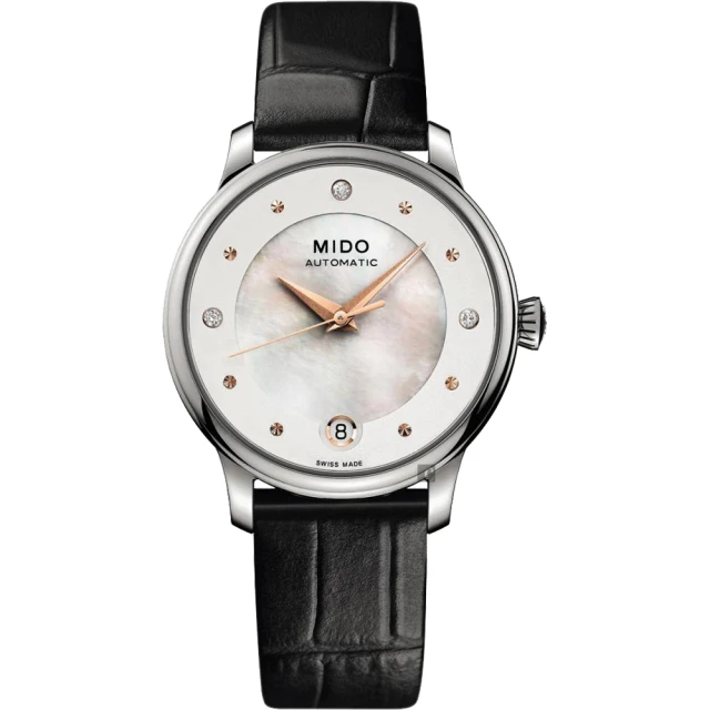 MIDO 美度 官方授權M1 BARONCELLI 永恆系列機械女錶 套錶組-珍珠貝x黑錶帶 99狂買節(M0392071610600)