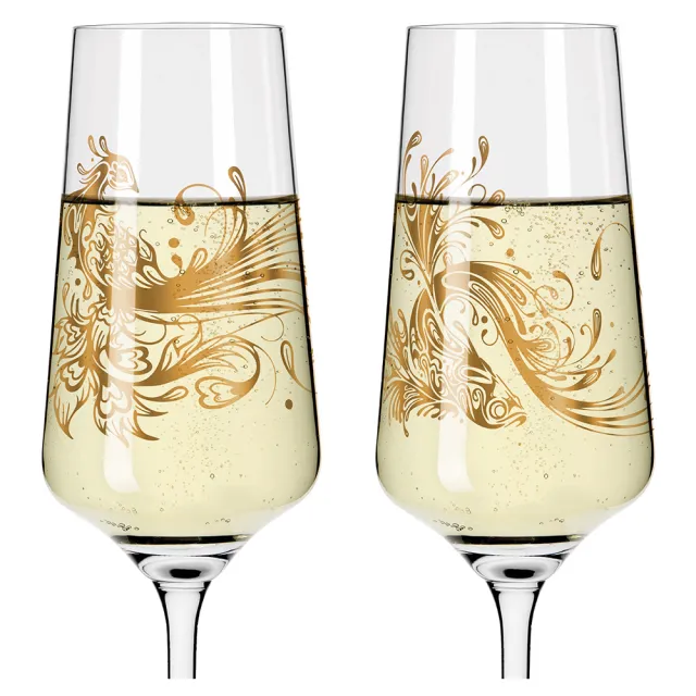 【RITZENHOFF】Rose Touch/輕柔相遇系列 香檳氣泡酒對杯-孔雀與錦鯉(德國製造/無鉛水晶玻璃)