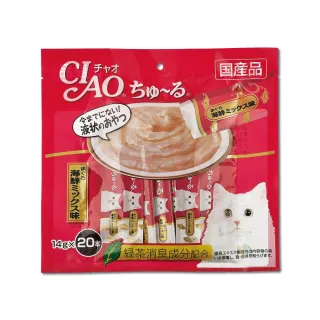 【日本CIAO啾嚕】貓咪營養肉泥幫助消化寵物補水流質點心-鮪魚海鮮14g-20入紅袋(狗狗犬汪零食海鮮貓喵)